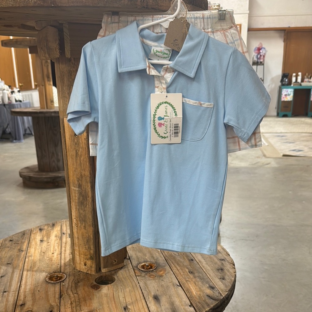 Blue Polo Matching Set with Classic Collar and Short Sleeves